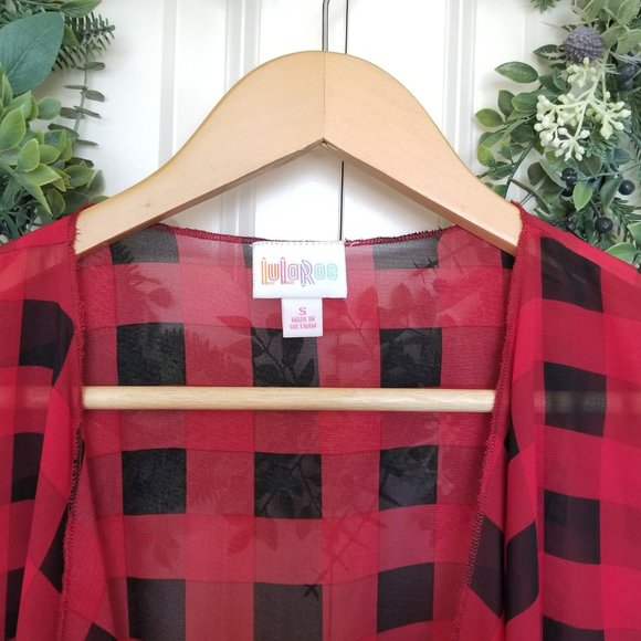 Lularoe Shirley Kimono Buffalo Check Chiffon- Size Small - Picture 3 of 6